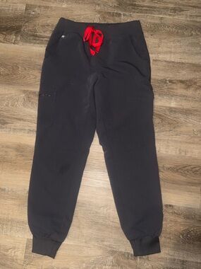 FIGS (2 Pairs) Charcoal Gray Jogger Scrub Pants with Red Drawcord